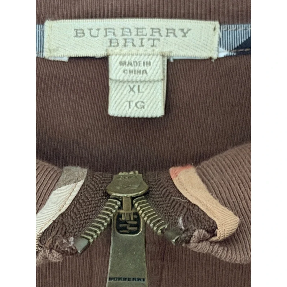 Burberry Brit Pullover Sz XL Brown Quarter Zip Mock Neck Logo Designer Sweater